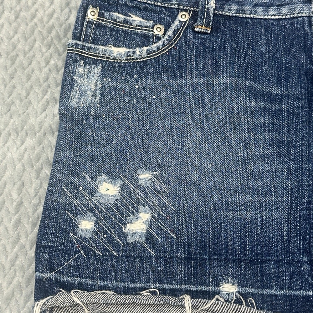 Vintage American Eagle Skirt 8 Y2K Crystal Embellished Distressed Micro Mini - Picture 6 of 11